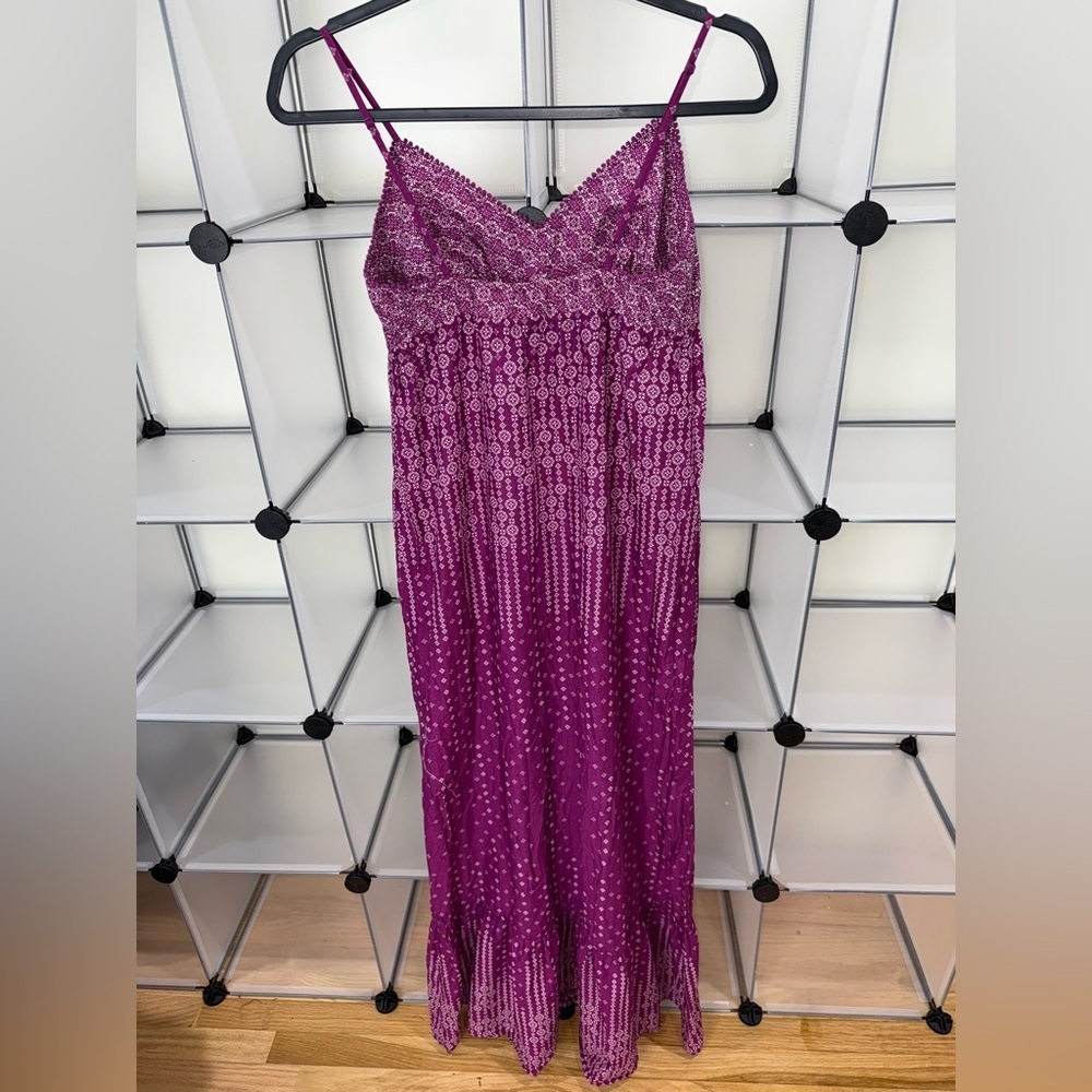 American Eagle Spaghetti Strap Floral Print Purple Maxi Dress Size 6 - Picture 5 of 6